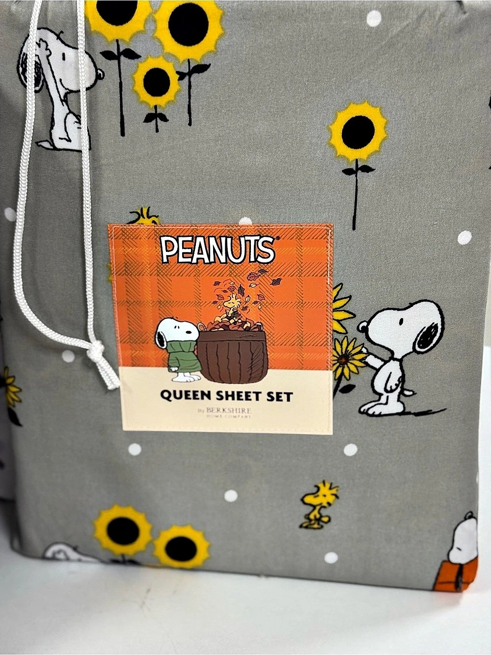 Peanuts Queen Sheet Set Floral Gray & Yellow NWT